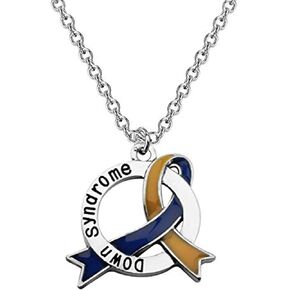 CHOORO Down Syndrome Awareness Gift Blue and Yellow Awareness Down Syndrome Ribbon Necklace Down Syndrome Jewelry
