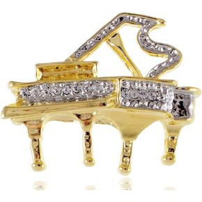 Alilang Golden Tone Sparkly Clear Crystal Rhinestones Grand Piano Enamel Brooch Pin