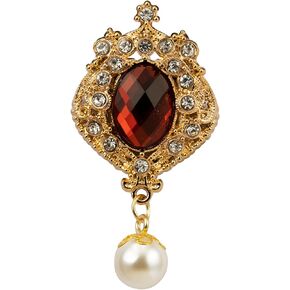 Knighthood Crowned Red Shimmer Stone Novelty Pin With Hanging Pearl Detailing Brooch, Suit Stud, Shirt Studs, Lapel Pin Accessories for Men Women