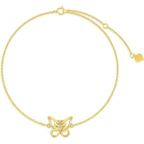 MUUYON Solid 14K Gold Butterfly Bracelet for Women, Real Yellow Gold Adjustable Butterfly Bracelet with Cubic Zirconia Birthday Gift for Her