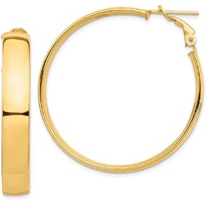 Avariah 14k Yellow Gold High Polished 7mm Omega Back Hoop Earrings - 42.7mm