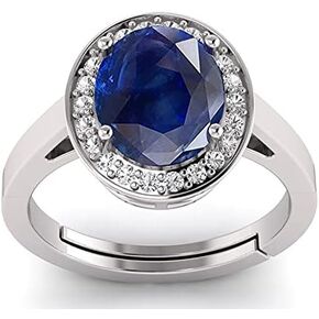 DINJEWEL 4.00 Carat Certified Natural Earth Mined Aa++ Quality Sapphire Neelam Silver Ring Panchdhatu Adjustable Blue