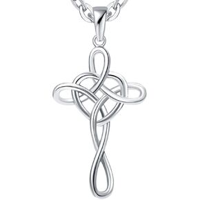 Jude Jewelers Stainless Steel Love Knot Heart Shaped Cross Pendant Necklace