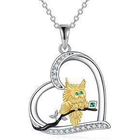 LUHE Owl Heart Necklace for Women Girls Sterling Silver Cute Owl Pendant Necklace Cute Bird Animal Jewelry Gifts for Wife Daughter Her