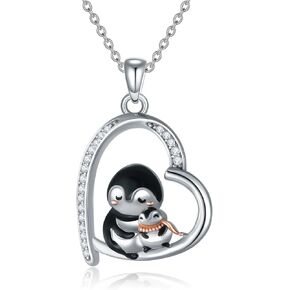 S925 Sterling Silver Cute Animal Necklace Pendant Frog/Penguin/Elephant/Panda/Fox/Bee/Sloth/Hummingbird/Horse/Dog/Cow/Owl Jewelry for Women Girls Birthday Christmas Mother's Day Gifts