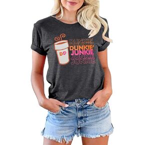 Coffee Shirt Women Dunkie Junkie T-Shirt Funny Letter Print Summer Graphic Shirts Causal Short Sleeve Tee Tops