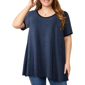 OVERWORETY Short Sleeve Plus Size Tunics for Women Loose Casual Swing Tops Flowy T-Shirts