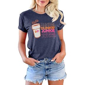 Coffee Shirt Women Dunkie Junkie T-Shirt Funny Letter Print Summer Graphic Shirts Causal Short Sleeve Tee Tops