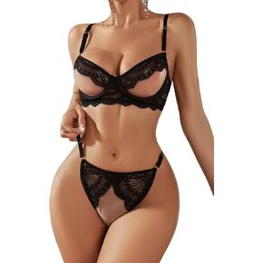 SOLY HUX Women's Lingerie Sets 2 Piece Hollow Out Bra and Panty Set Lace Underwear
