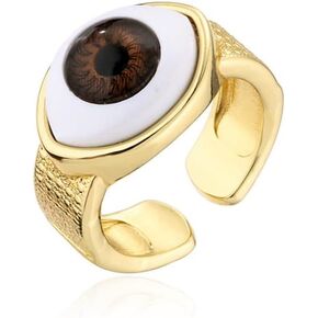 Jukoclut Turkish Evil Eye Open Ring For Women Wide Band Gold Plating Adjustable Lucky Protection Jewelry