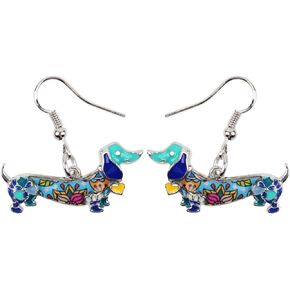 NEWEI Enamel Alloy Dachshund Dog Earrings Dangle Drop Fashion Cute Animal Jewelry For Women Girls Gift Charms