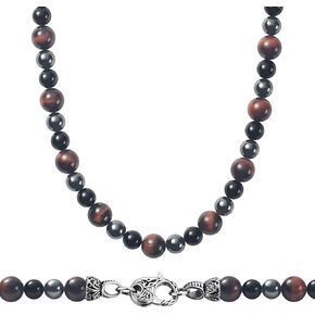 WESTMIAJW Mens Hematite Tiger Eye Onyx Beads Beaded Necklace Chain Natural Gemstones Jewelry 50/60/70/75cm