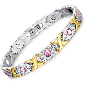 Magnetic Bracelet for Women Crystal 18k Gold Plating Jewelry Women Bracelets with Link Remove Tool Adjustable 8.5"