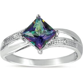 925 Sterling Silver 1-1/3Ct Created Alexandrite Square Diamonds Ring. Size 7