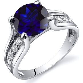 PEORA Created Blue Sapphire Cathedral Solitaire Ring for Women 925 Sterling Silver, 2.75 Carats Round Shape 8mm, Sizes 5-9