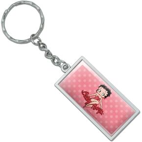 GRAPHICS & MORE Rectangle Betty Boop Pink Polka Dots Keychain in Chrome Plated Metal