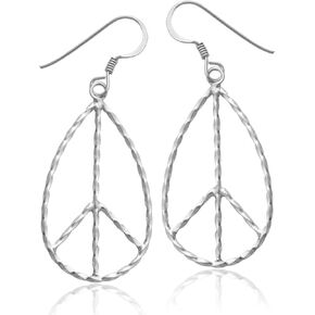 MIMI Sterling Silver Peace Sign Teardrop Dangle Earrings
