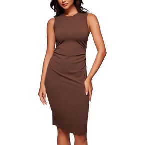 CRZ YOGA Butterluxe Summer Midi Dresses for Women Ruched Bodycon Sleeveless Tank Pencil Dress Cocktail Party Work Casual