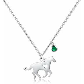 Girls Horse Necklace Dainty Heart Birthstone Stainless Steel Horse Jewelry Gifts for Girls Women Horse Lovers