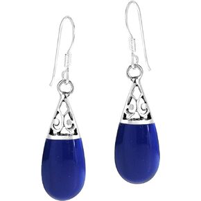 AeraVida Filigree Swirl Teardrop Simulated Blue Lapis-Lazuli Inlay .925 Sterling Silver Dangle Earrings | Classic Sterling Silver Dangle Earrings for Women | For Mother’s Day