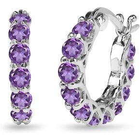 Sterling Silver Genuine, Simulated or Created Gemstone Small Round 18mm Huggie Hoop Earrings for Women