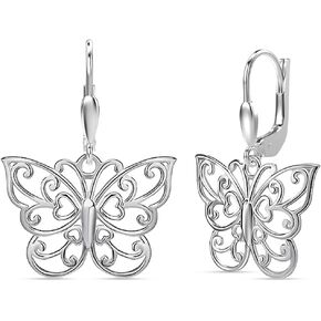 Charmsy 925 Sterling Silver Butterfly Dangle Earrings Hypoallergenic Filigree Jewelry Butterfly Drop and Dangle Leverback Earrings for Women 30 MM