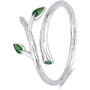 Green Leaf Rings For Women 925 Sterling Silver Adjustable Rings Nature Mood Ring Gift Jewelry
