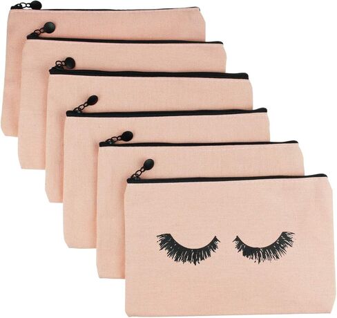 6 قطع من حقائب مستحضرات التجميل المصنوعة من الرموش وحقائب للسفر مع جيب بسحاب للنساء والفتيات (وردي) in Kuwait