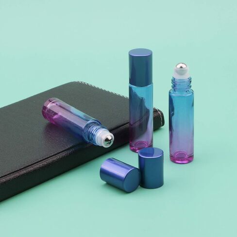 jiuwu 10pcs Roller Bottles 10ml Essential Oil Glass Blue Gradient Blue Screw Cap Bottle with Stainless Steel Roller Ball for Perfume Liquid Cosmetic Travel Vials 1 Opener + 5 Funnels + 5 Droppers in Saudi Arabia