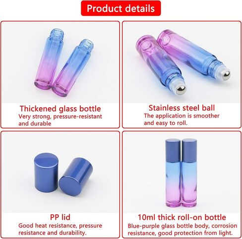 jiuwu 10pcs Roller Bottles 10ml Essential Oil Glass Blue Gradient Blue Screw Cap Bottle with Stainless Steel Roller Ball for Perfume Liquid Cosmetic Travel Vials 1 Opener + 5 Funnels + 5 Droppers in Saudi Arabia