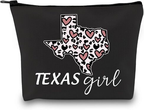 حقيبة هدايا GJTIM Texas هدية تكساس لون ستار ستيت هدية فخورة من تكساس هدية تكساس فتاة مكياج بسحاب حقيبة (فتاة تكساس سوداء) in Saudi Arabia