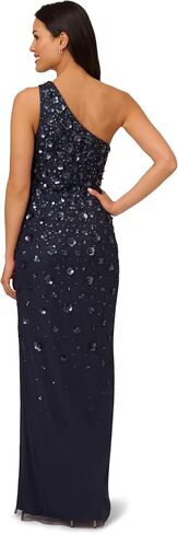 Adrianna Papell Women's One Shoulder Beaded Gown, Dusty Navy in Saudi Arabia