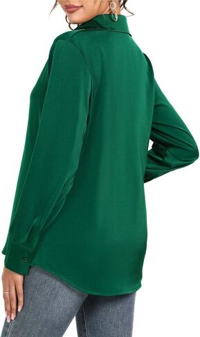 LUSMAY Women's Silky Satin Blouses Elegant Long Sleeve Button Down Collared Office Work Shirts Tops in Saudi Arabia