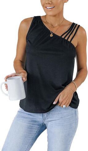 CUPSHE Women Strappy Asymmetrical Neck Blouse Top Sleeveless Black Blouse in Saudi Arabia