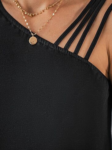 CUPSHE Women Strappy Asymmetrical Neck Blouse Top Sleeveless Black Blouse in Saudi Arabia