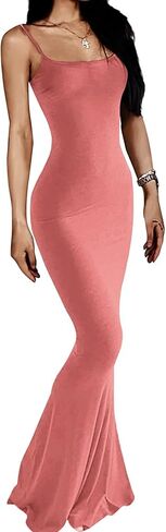 فستان نسائي طويل بحزام سباغيتي بدون أكمام بلون موحد من TICBRY، فستان طويل يصل إلى الأرض للحفلات in Kuwait