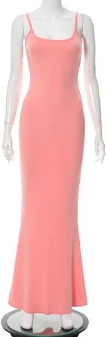 فستان نسائي طويل بحزام سباغيتي بدون أكمام بلون موحد من TICBRY، فستان طويل يصل إلى الأرض للحفلات in Kuwait