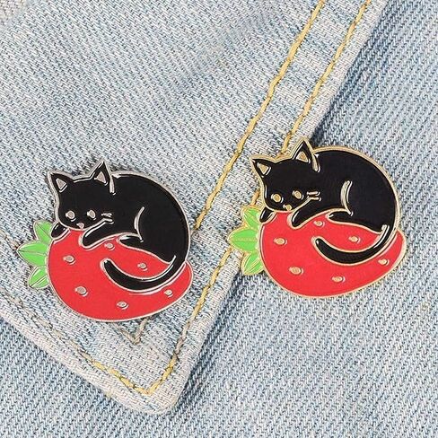 Cute Enamel Brooch Pins Cartoon Cat Strawberry Brooch Pins Badges Lapel Pin for Backpacks Set Badges Clothing Bags Jackets in Saudi Arabia