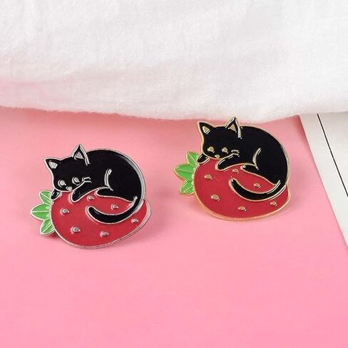 Cute Enamel Brooch Pins Cartoon Cat Strawberry Brooch Pins Badges Lapel Pin for Backpacks Set Badges Clothing Bags Jackets in Saudi Arabia