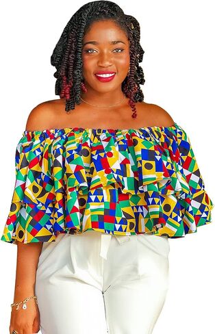 مجموعة أغطية الرأس النسائية ذات الطباعة الأفريقية من Kente بدون الكتف in Kuwait