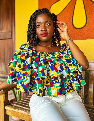 مجموعة أغطية الرأس النسائية ذات الطباعة الأفريقية من Kente بدون الكتف in Kuwait