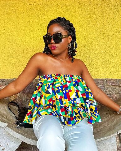 مجموعة أغطية الرأس النسائية ذات الطباعة الأفريقية من Kente بدون الكتف in Kuwait