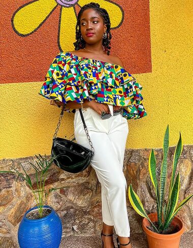 مجموعة أغطية الرأس النسائية ذات الطباعة الأفريقية من Kente بدون الكتف in Kuwait