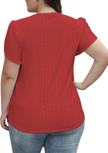 DOLNINE Women Plus Size Tops Summer Petal Short Sleeve Shirts Lace Trim V Neck Tunics Tee in Kuwait