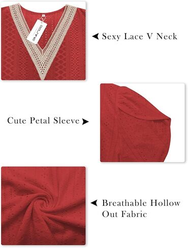 DOLNINE Women Plus Size Tops Summer Petal Short Sleeve Shirts Lace Trim V Neck Tunics Tee in Kuwait