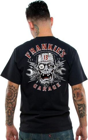 تي شيرت Lucky 13 رجالي Frankie's Garage باللون الأسود in Kuwait