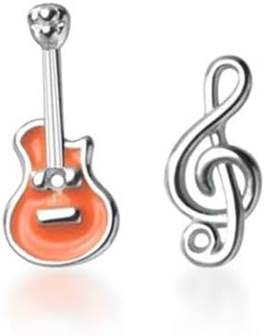 Asymmetric Guitar CZ Music Note Cute Tiny Small Stud Earrings for Women Teen Girls Cartilage Tragus Sensitive Ear S925 Sterling Silver Mini Piercing Post Personalized Fashion Jewelry Hypoallergenic Minimalist Gifts Daughter Her Birthday Bff in Saudi Arabia