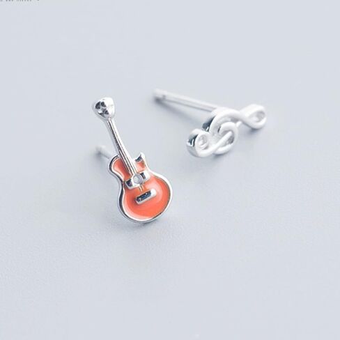 Asymmetric Guitar CZ Music Note Cute Tiny Small Stud Earrings for Women Teen Girls Cartilage Tragus Sensitive Ear S925 Sterling Silver Mini Piercing Post Personalized Fashion Jewelry Hypoallergenic Minimalist Gifts Daughter Her Birthday Bff in Saudi Arabia