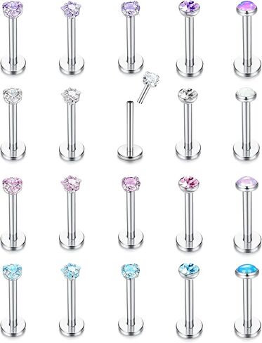 JeryWe 20 قطعة من حلقات الشفاه بدون خيط 16 جرام مجوهرات لابريت تشيكوسلوفاكيا الشفاه ترصيع الفولاذ المقاوم للصدأ أقراط الغضروف للنساء مونرو ميدوسا ثقب المجوهرات 6/8 مم طول القضيب in Kuwait