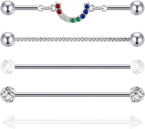 Stuppendux 14 جرام 1.6 مللي متر الفولاذ المقاوم للصدأ الصناعية الحديد القرط الغضروف ثقب الجسم مجوهرات 38 مللي متر للنساء الرجال in Kuwait